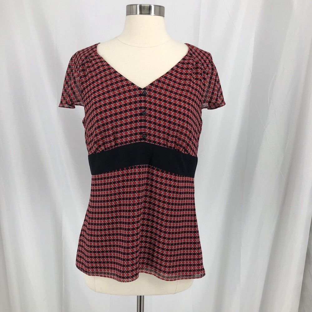 Ann Taylor Loft Short Sleeve Red Blouse, Empire Waist, Size 8